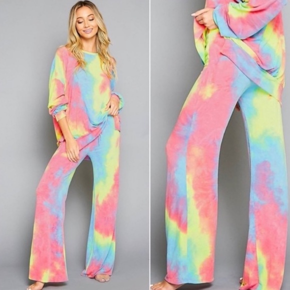 NWT!Sale🔥Tie Dye Bright Neon joggers Drawstring - Picture 2 of 7